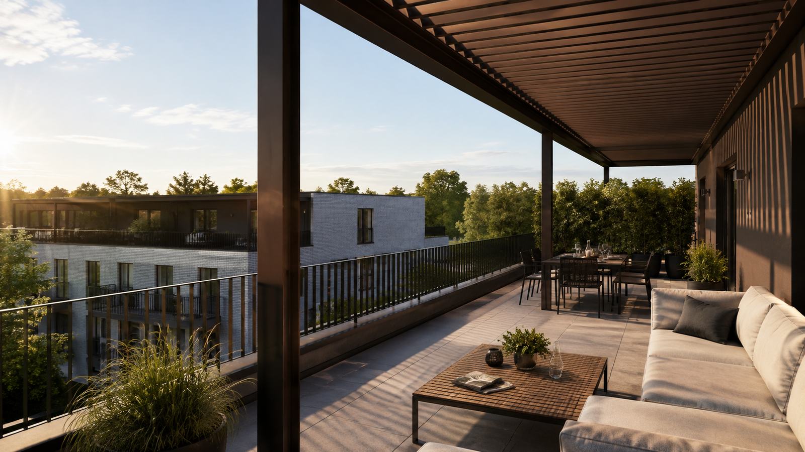 Überdachte Dachterrasse im Staffelgeschoss